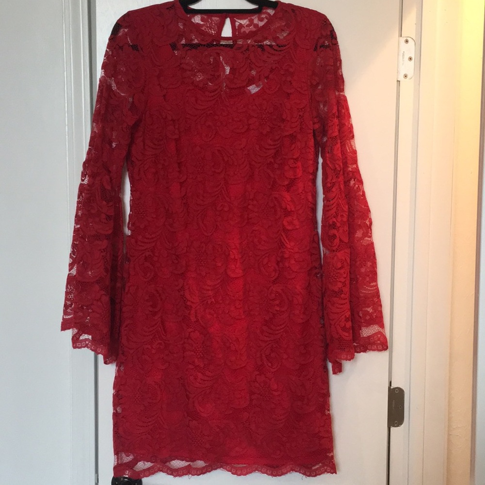 New York & Company Red Lace Dress